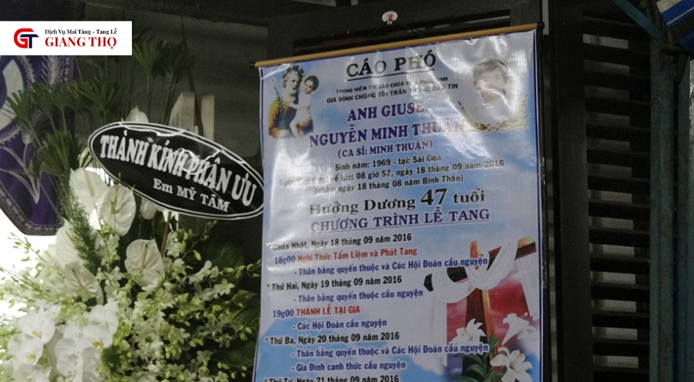 Giang Thọ hỗ trợ ghi cáo phó thông báo từ thiện sau tang lễ