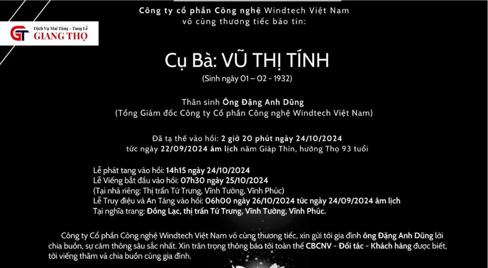 Thông báo lễ tang online