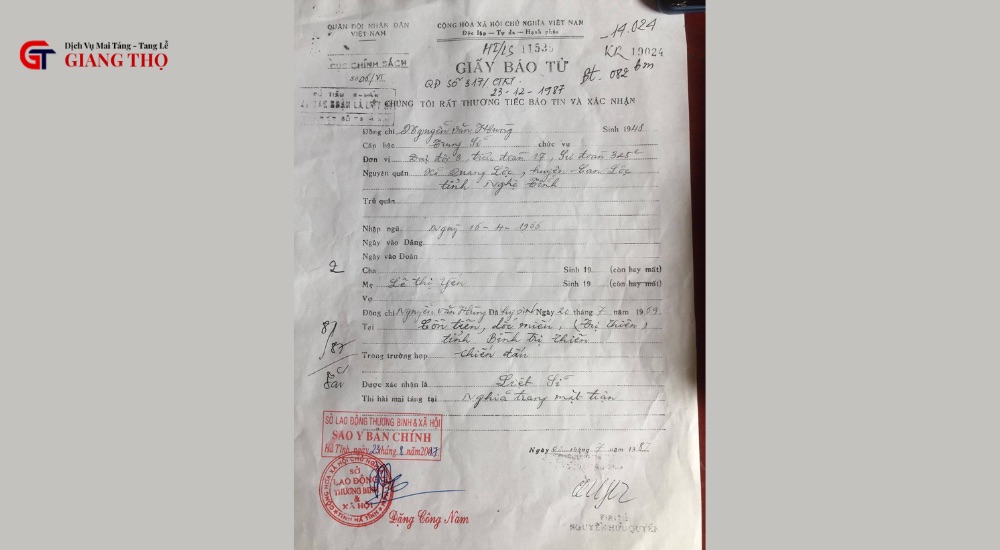 thủ tục mai táng tại TP.HCM cần giấy tờ gì